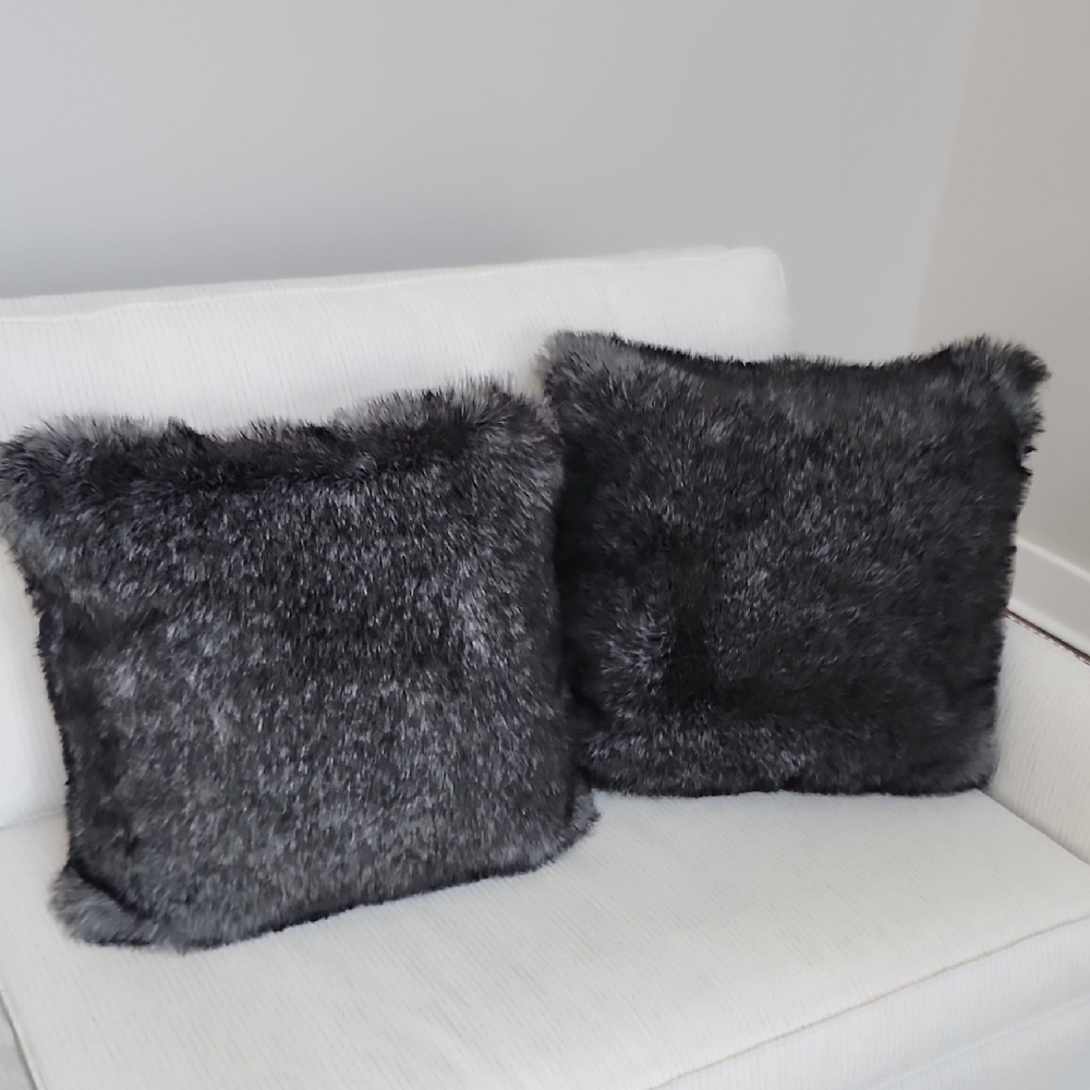 Faux Fur Gray 2 Throw Pillows